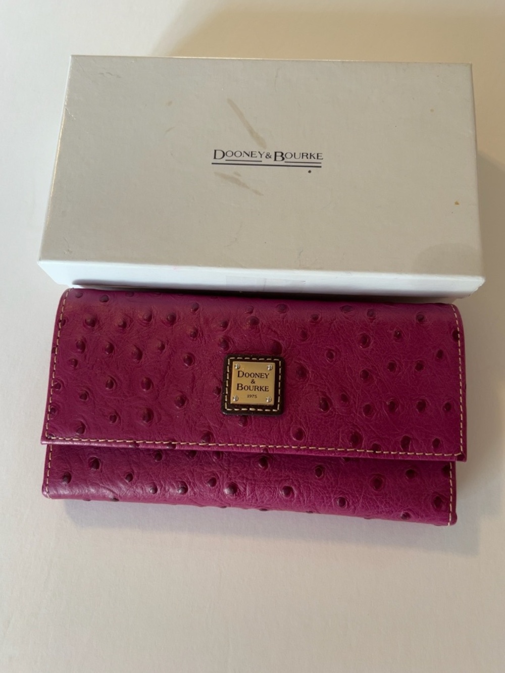 Dooney & Bourke OP247 BU Continental Trifold Wallet Ostrich Embossed Leather